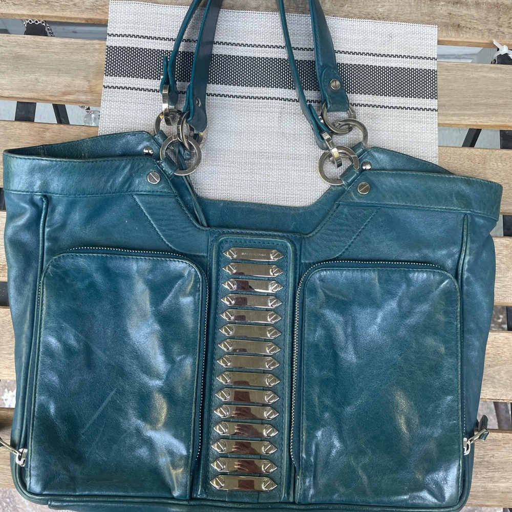 Balenciaga Blue Lambskin Sac Clous